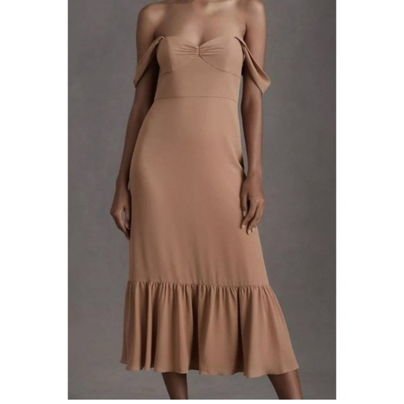 BHLDN Munroe Georgette Tan Dress Chiffon Sz 8 Braidsmaid Wedding Hoco‎ Prom - Picture 1 of 14